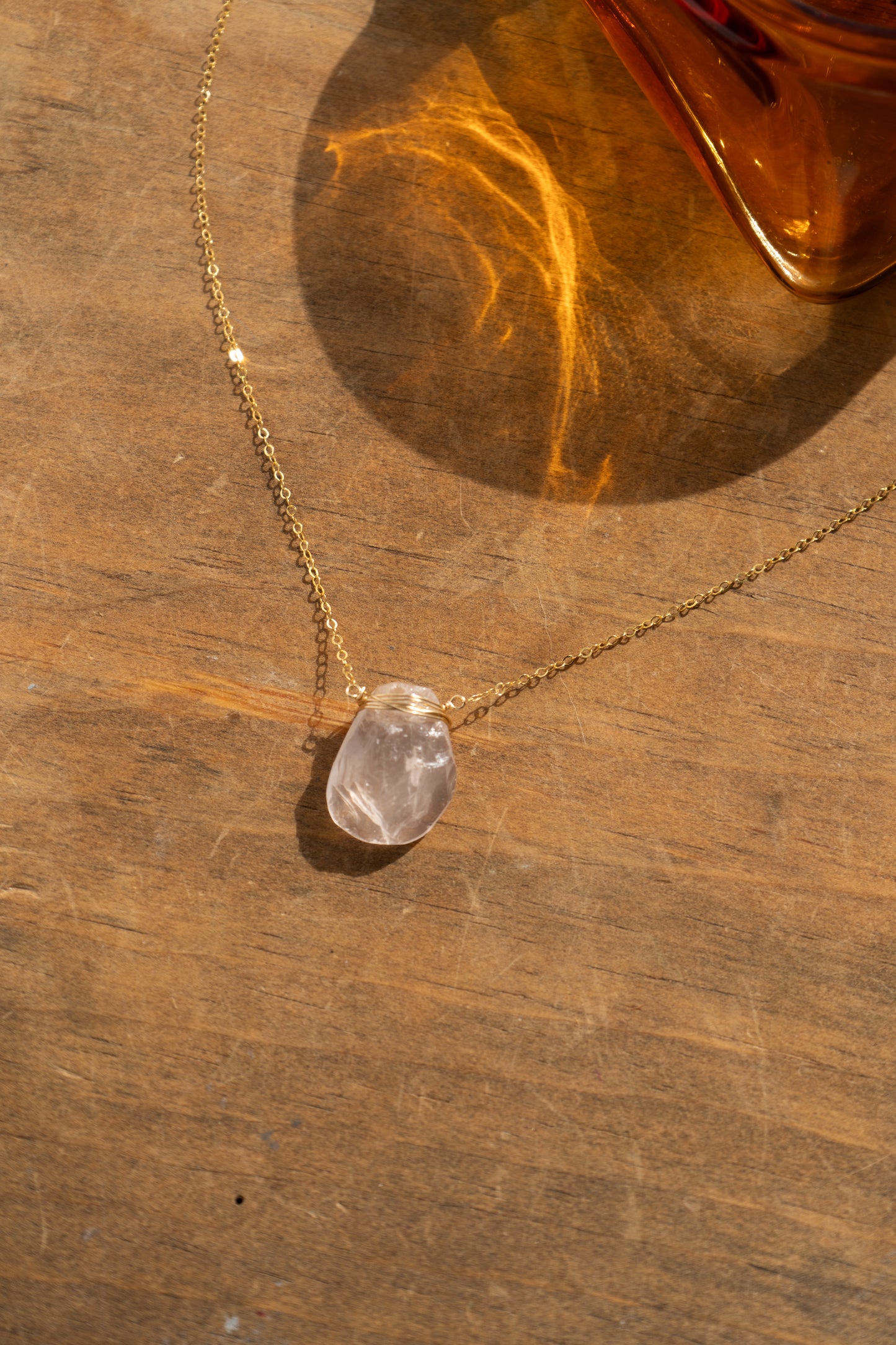 GOLD ROSE QUARTZ NECKLACE