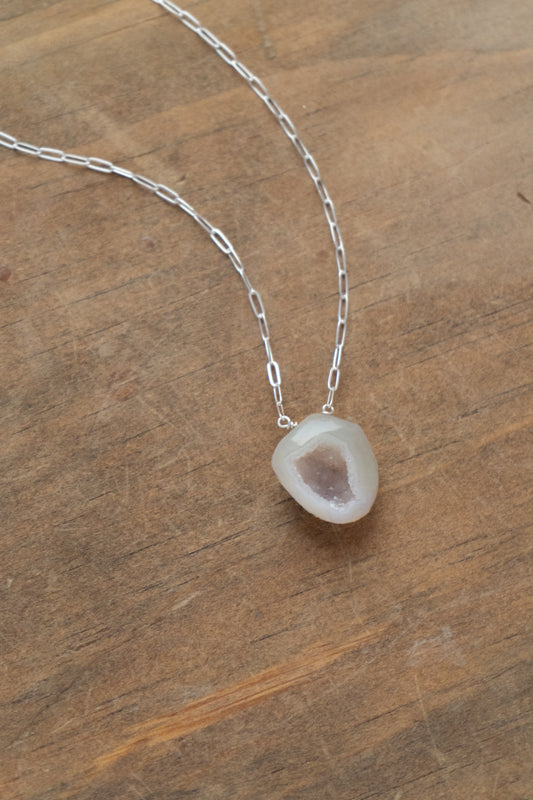 SILVER GEODE DOME NECKLACE
