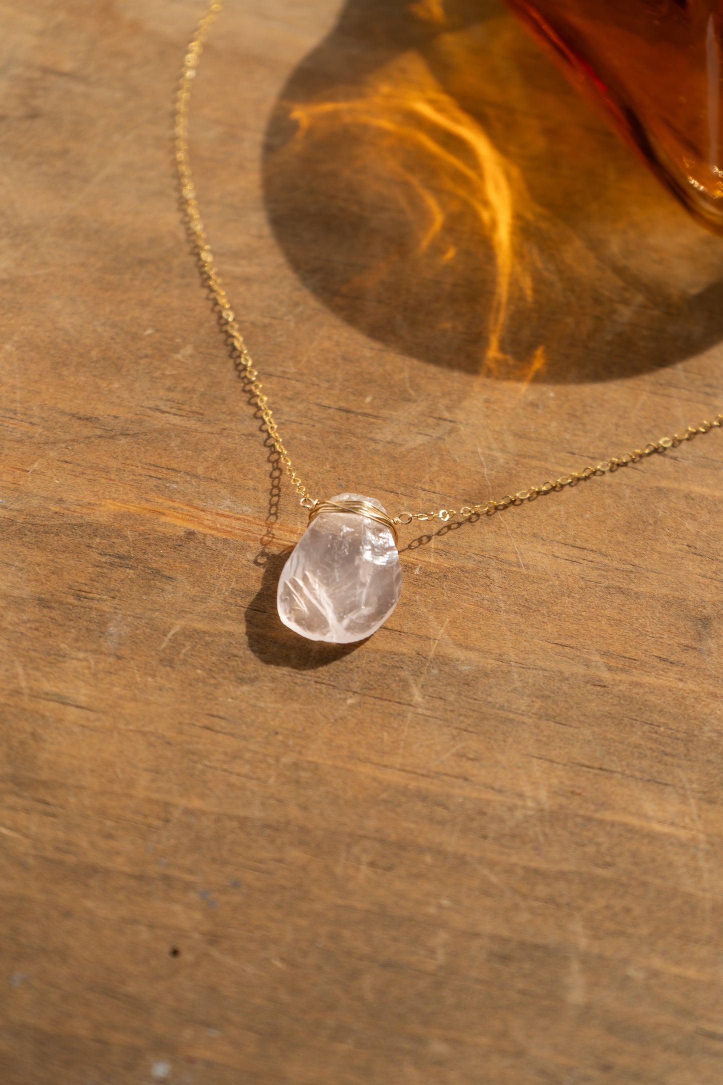 GOLD ROSE QUARTZ NECKLACE